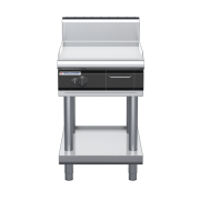 waldorf cue gp8600ghcr-ls-c0 600mm gas griddle with 600mm chrome finish on leg stand and high splashback