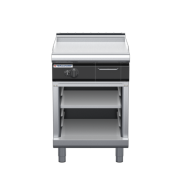 waldorf cue gp8600glr3-cb-c0 600mm gas griddle with 600mm ribbed finish on cabinet base and low splashback