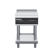 waldorf cue gp8600glr3-ls-c0 600mm gas griddle with 600mm ribbed finish on leg stand and low splashback