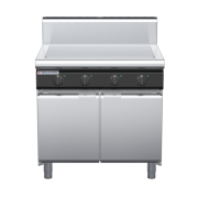 waldorf cue rn8104eh-cd-c0 900mm electric solid top on cabinet base with door and high splashback