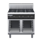 waldorf cue rn8600gh-cb-c0 900mm gas cooktop on cabinet base with high splashback