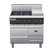 waldorf cue rn8603gh-rb-c0 900mm gas cooktop on refrigerated base with high splashback