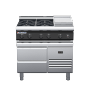 waldorf cue rn8603gl-rb-c0 900mm gas cooktop on refrigerated base with low splashback