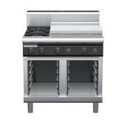 waldorf cue rn8606gh-cb-c0 900mm gas cooktop on cabinet base with high splashback