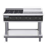 waldorf cue rn8806gl-ls-c0 1200mm gas cooktop on leg stand with low splashback