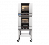 turbofan e23d3/2 - half size digital electric convection ovens double stacked on a stainless steel base stand